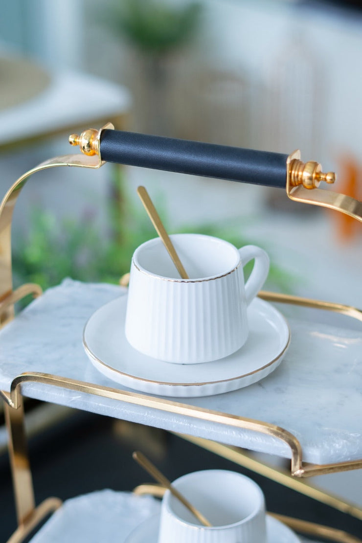 WHITE MARBLE  BRASS CUPCKE HOLDER